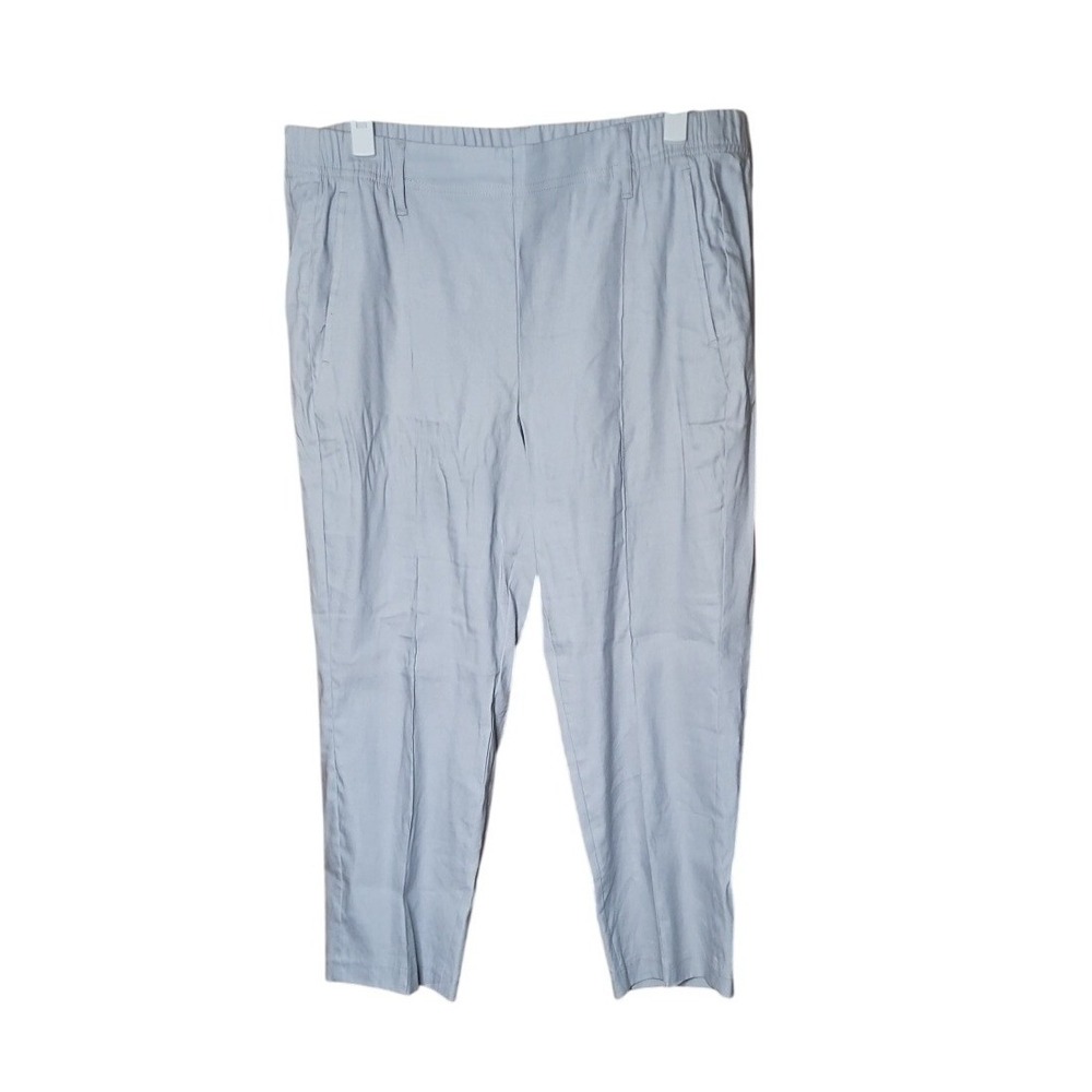 J.Jill Grey Linen Pants Women L Petite Stretch Pull On‎ Cropped Tapered Leg #615